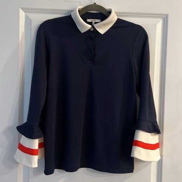 Ganni Women's Naoki Polo Top - Total Eclipse Size - 38/US 6 - Picture 4 of 11